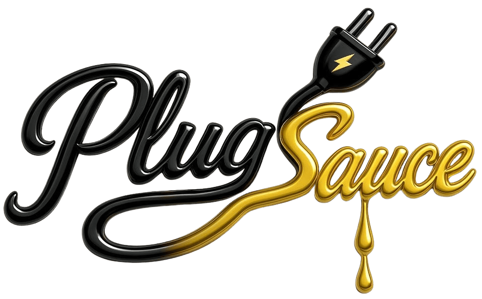 Plug Sauce logo with electric plug design.
